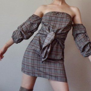 ❤️NWT Two Way Tie Plaid Off The Shoulder Dress XS
